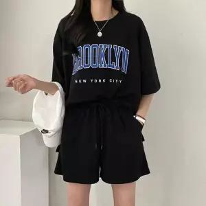 [프리티 글라라]여성 루즈핏  반팔티 반바지 트레이닝 상하 세트 (45808766)