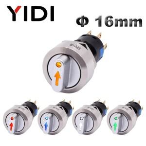 맞춤형 16mm 금속 손잡이 로터리 셀렉터 스위치 2 3 On Off 12V LED 빨간색 녹색 스테인레스 스틸 푸시 버