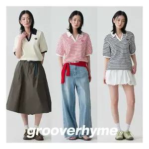 그루브라임 26SS 최신상 여성 엠보와플 오픈 카라 티셔츠 3종