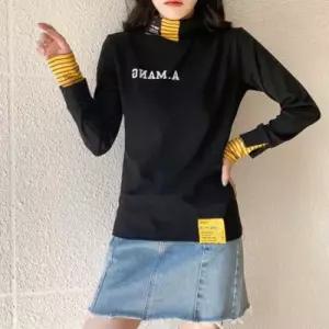 오너클랜 F93603 간절기 레터 와펜 패치 목 폴라 티셔츠 목폴라 폴라티 반목티 하이넥티 터들