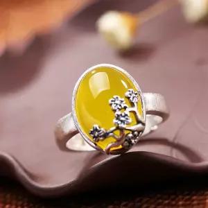 S925 옐로우 루비 칼세도니 마노 원석 매화 반지 황옥 [BEN33329]