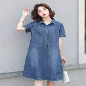 반팔 루즈핏 캐주얼 데님 원피스 여성용 오버핏 캐쥬얼