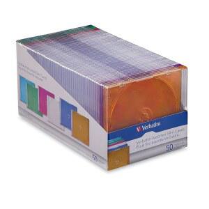 버바팀 CD DVD 블루레이 디스크 슬림 수납 디스크 케이스 0.2인치 모듬 컬러 50팩(40개 클리어 - 10개 색상) -7128