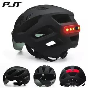 PJT 새로운 USB 충전식 LED 미등 자전거 헬멧 썬 바이저 고글 남자 선글라스 타고 도로 MTB 사이클링