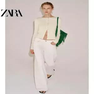 ZARA 자라 여성 긴팔 라운드넥 슬림핏 버튼 휴가 티셔츠 5039026