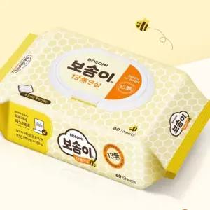 아기물티슈 휴대용 안심물티슈 신생아 유아 꼬마버스 캡형 13무 보솜이 60매x6개
