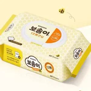 아기물티슈 휴대용 안심물티슈 신생아 유아 꼬마버스 캡형 13무 보솜이 60매x6개
