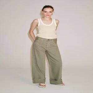 ZARA ZW 컬렉션 미드라이즈 배기 청바지 - 카키 5216/240/505