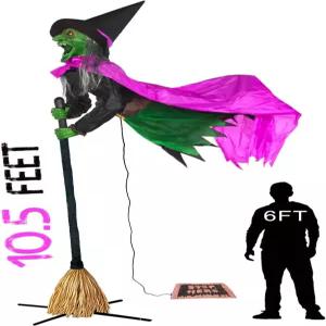 105피트 사운드 활성화 및 풋패드가 장착된 날기 시작하는 마녀 할로윈 애니매트 정원·마당·잔디밭용