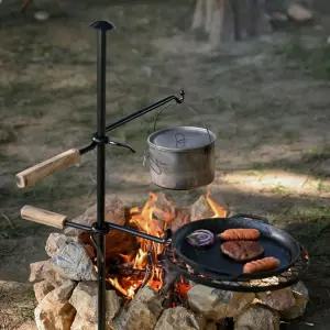 화덕 슬롯 그릴 조절 가능한 회전식 캠프파이어 고강도 큐용 스틸 그레이트 HZGAMER 조리 장비 야외 캠핑