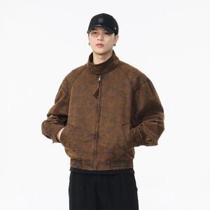 쉬헐크 남성 빈티지 왁스 가죽 재킷 쇼트 하드보이 카모플라쥬 얼룩얼룩 아웃도어 카고 봄가을 트렌드 코트