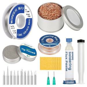 팁 클리닝 키트, 솔더 윅, 0.6mm 와이어, 아이언 팁, 황동 솔더링 클리너, 스펀지 및 플럭스, 원더웨이 제공 (SWK-002)
