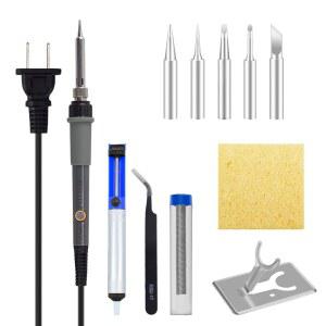 인두기 키트, 10-in-1 60W 110V 온도 조절 가능 세트, 5가지 크기의 납땜 팁, 펜, 스탠드, 핀셋, 스펀지, 플럭스 펜 및 와이어 포함