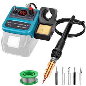 마키타 18V 배터리용 무선 인두기, 90W 팁 5개 포함 납땜 스테이션 키트, 전자기기 수리 및 DIY 납땜용 200-500 C 고속 가열 디지털 인두기 (공구만 포함)