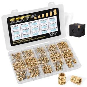 Viemior 400개입 황동 나사 인서트, 프리미엄 미터법 히트 세트 인서트 M2 M2.5 M3 M4 M5 M6 - 3D 프린팅 프로젝트에 완벽한 조합, 플라스틱 및 프린팅용
