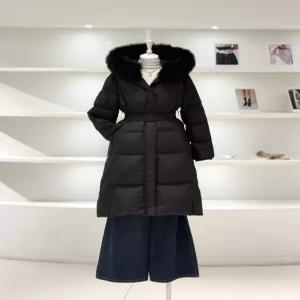 듀엘 여성 폭스퍼 벨티드 롱다운 점퍼 D254PSG339 681375