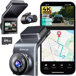 BOTSLAB G300 플러스 4K STARVIS 2 듀얼 대시캠 앞뒤 2026 업그레이드 64GB 카드 포함 음성 제어 5GHz WiFi