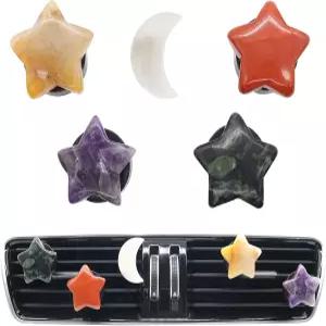 ORIESSE 보헤미안 자동차 장식품 별과 달 에어벤트 클립 리필 가능한 프레시너 천연 크리스털 스톤 히피