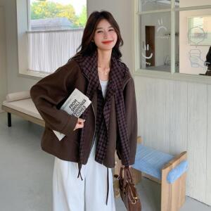엘럽 여성 모직 체크 코트 원템