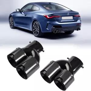 BMW G20 M340i 330i 330e / G42 M240i G22 G23 M440i 유광 블랙 내층 테일파이프 팁 2팩 탄소섬유 듀얼