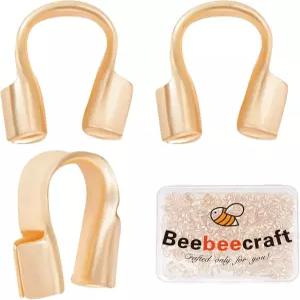 Beebeecraft 1박스 300개 와이어 가디언 18K 골드 도금 황동 U자형 가드 루프 스레드 프로텍터 0.6mm 보석