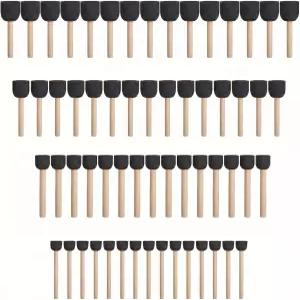 WAFJAMF 60개입 원형 스펀지 브러시 세트 4가지 크기 DIY 페인팅 도구 블랙 나무 손잡이 공예용 폼