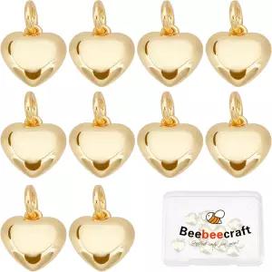 Beebeecraft 1박스 18K 골드 도금 작은 하트 참 3D 펜던트 어머니날 발렌타인 선물용 주얼리 제작용 찾기