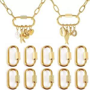 스테인리스 스틸 스크류 잠금 참 카라비너 팔찌 18K 골드 도금 10개 DIY 주얼리 제작용 커넥터 0.83 x