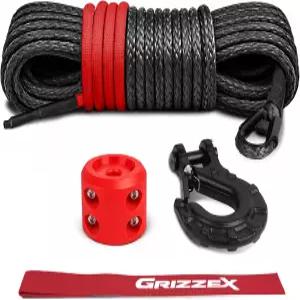 ATV·UTV 윈치용 GRIZZEX 3/16 x 50ft 합성 로프 단조 후크 및 고무 마개 포함 안전 풀 스트랩 천공 드럼용