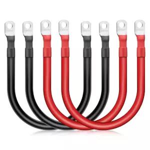 Linkstyle 4PCS 1/0 AWG 배터리 케이블 키트 12인치 고강도 고전류 순수 구리 인버터 3/8인치 주석 도금