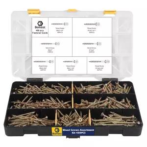 Bonost 450PCS 8 10 나무 나사 모음 키트-Torx 드라이브 플랫 헤드 모듬 데크 세트 7사이즈 1-4/7 2 2-3/8