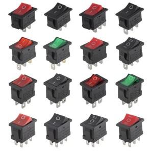 10Pcs KCD1 시리즈 2/3/4 핀 보트 자동차 로커 위치 전원 15mm x 블랙 레드 그린 6A/250V AC 도매