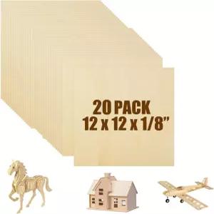 3mm 합판 보드 제작용 12x12인치 미가공 정사각형 원목 조각 20개 1/8인치 두께의 목재 시트 및 슬라이스