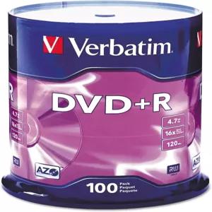 버바팀 DVD+R 빈 AZO 염료 4.7GB 16배 기록 가능한 - 스핀들 100개 실버