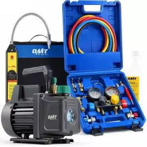 R134a R22 R410a용 OMT 4.5 CFM AC 진공 펌프 및 게이지 세트 블루 색상 구리 모터 알루미늄 합금 케이싱