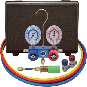 Mastercool 89661-UV 자동차용 R134a 2방향 매니폴드 게이지 세트 미니 다이 인젝터 포함 미국에서 설계