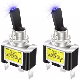 DaierTek 12V 블루 LED 점등 토글 스위치 30암페어 12볼트 SPST ON/OFF 2포지션 3핀 자동차용 2개