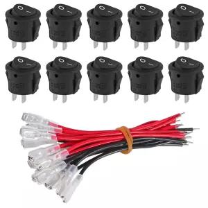 DWEII 10팩 라운드 로커 스위치 12V ON/OFF 12볼트 DC 서클 토글 2핀 SPST 3A/250V 6A/125V AC 15MM