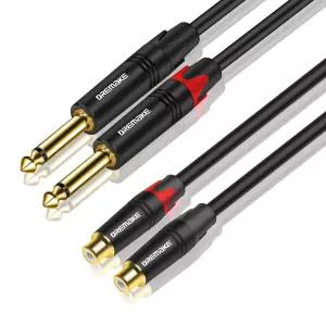 DREMAKE 2 x 6.35mm RCA 오디오 확장 케이블 1.6FT 듀얼 1/4 남성용에서 여성 어댑터 코드 TS 스테레오