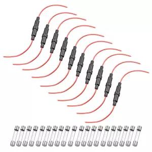 uxcell 10개입 6x30mm 인라인 스크류형 퓨즈 홀더 22게이지 AWG 빨간색 전선 10A 패스트 블로우 글라스