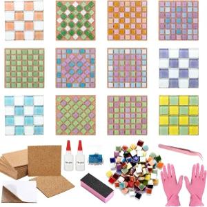 Gerrii의 성인 DIY 모자이크 코스터 키트 32종 코르크 시트와 함께하는 공예용 유리 타일 수제 홈 데코