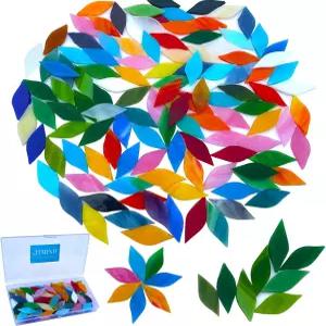 LITMIND 120개 혼합 색상 모자이크 유리 꽃잎 및 잎사귀 수제 스테인드글라스 타일로 공예에 적합하며 아트