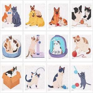 Caydo 12팩 소형 동물 테마 다이아몬드 페인팅 키트 성인 풀 드릴 5D DIY 페인트 보석 아트 집 벽 장식용