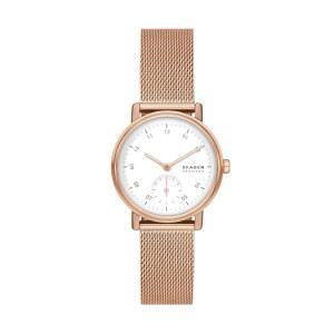 Skagen Kuppel Lille 또는 Riis 미니멀리스트 가죽 메시 밴드 여성용 팔찌 원사이즈 로즈 스틸 시계 골드 스테인리스 메시 포함