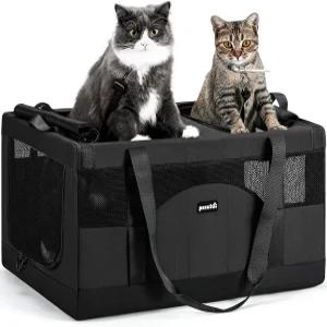 펫 캐리어 부드러운 이중 케이지 고양이 2마리 여행용 다크 그 안티 콜랩스 강철 프레임 변환 가능한 공간