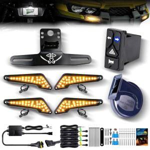 VI9000 UTV 방향 지시등 키트 110D 통합 사전 플레이 UTV ATV 포함 홀더 경적 폴라리스 조명 배선 로커 범용 번호판 플러그 깜박임 스위치