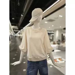 일부수량 조이너스 7부 퍼프 배색 넥라인 포인트 티셔츠 EUKS242 2793714