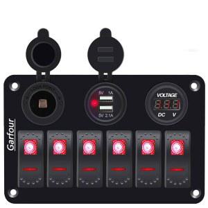 Garfour Red Gang 해양 스위치 패널 USB 보트 UTV용 1A RV 블루 12V 로커 보트 전압계 방수 있는 트럭 LED가