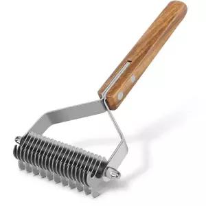 반려견 고양이 양면 언더코트 갈퀴 나무 손잡이 디매팅 빗