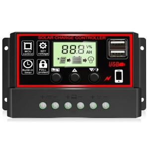 PWM 컨트롤러 태양광 12V/24V 30A 20A 10A 충전기 LCD 디스플레이 듀얼 USB 5V 출력